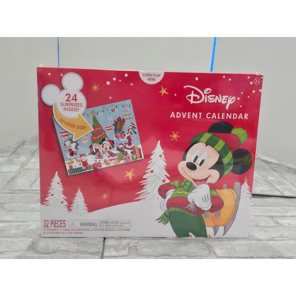 Disney Mickey Mouse Advent Christmas Calendar 32pc w Figures Stickers etc